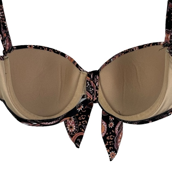Shade & Shore Floral Paisley Bikini Top Women's 34B Front Knot Black Brown - Picture 6 of 10
